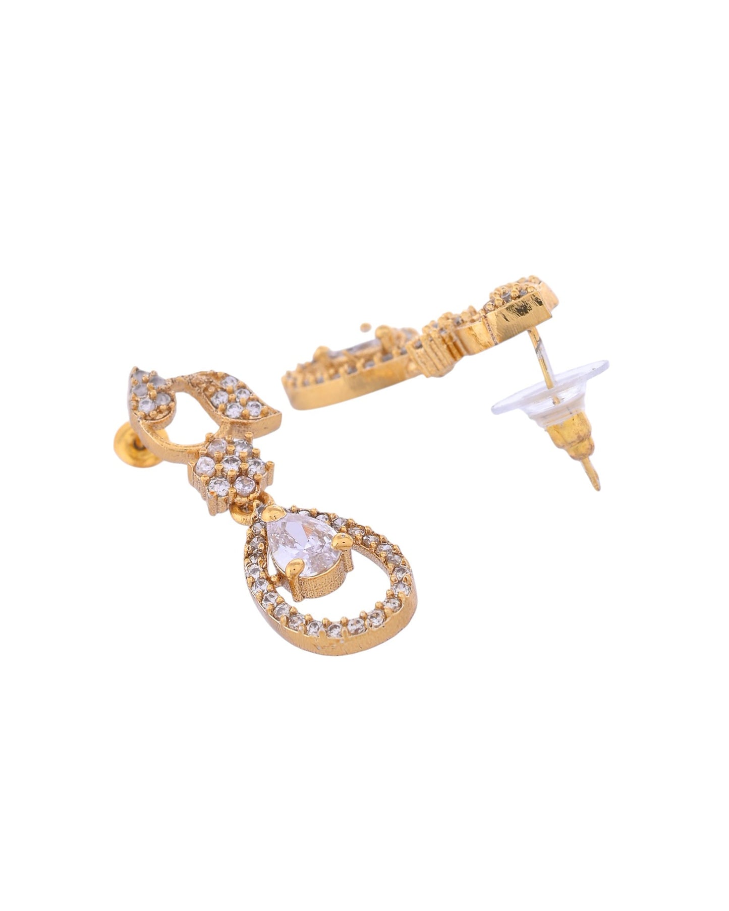 VOJ Gold-Polished Floral Shaped AD Studded Elgent Jewellery Set - Swadesiicart