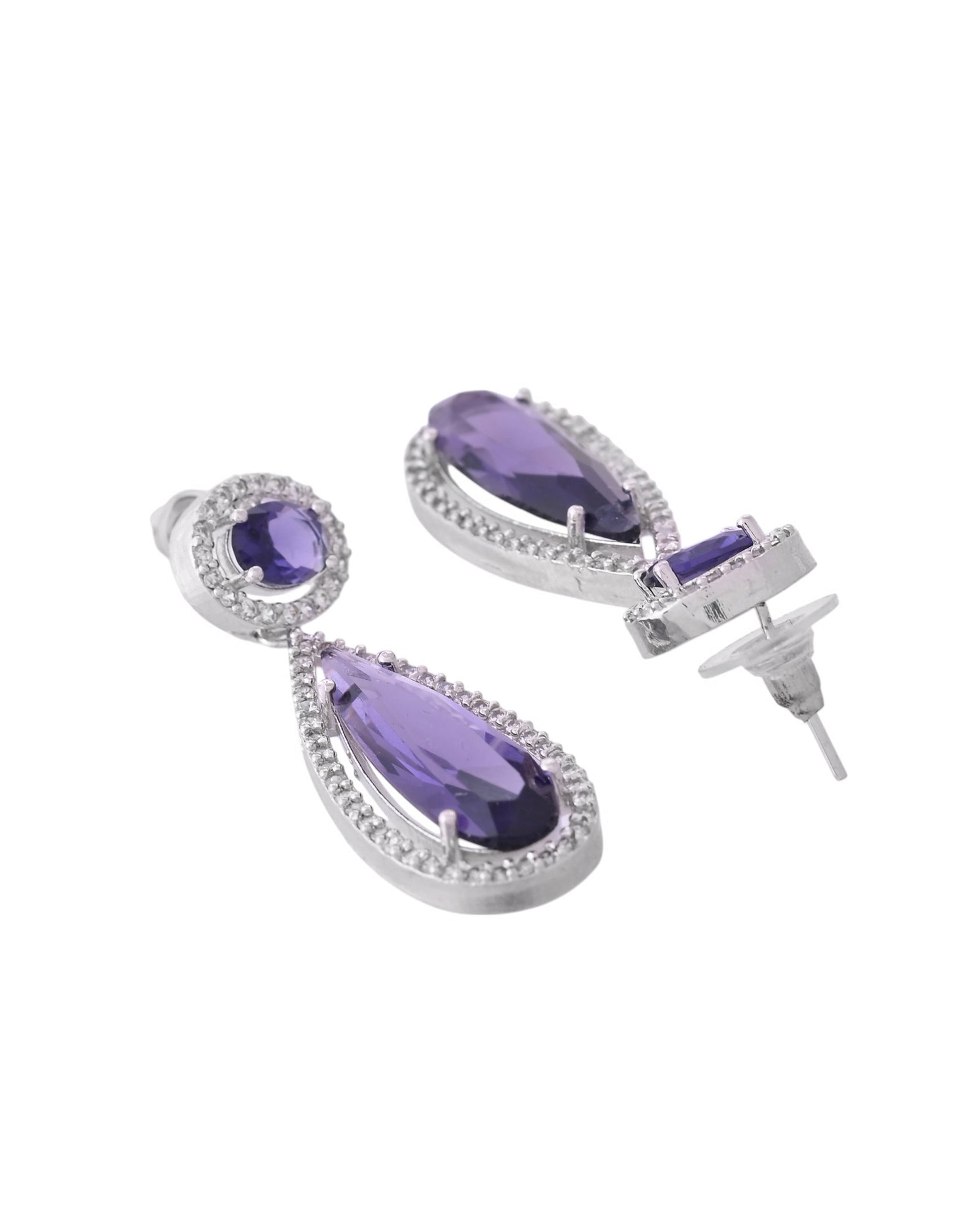 VOJ Silver Plated Purple AD & Cubic Zirconia Studded Necklace Set - Swadesiicart