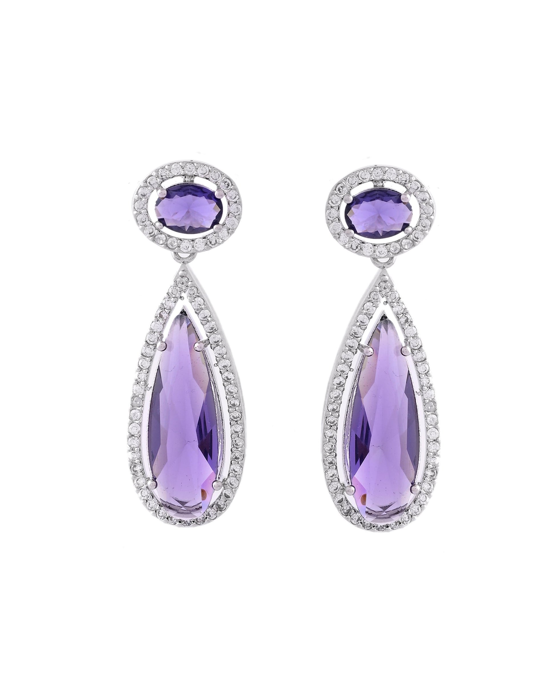 VOJ Silver Plated Purple AD & Cubic Zirconia Studded Necklace Set - Swadesiicart