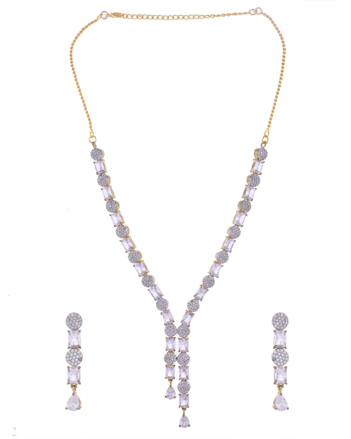 VOJ Gold Toned AD Stone Studded Necklace Set - Swadesiicart