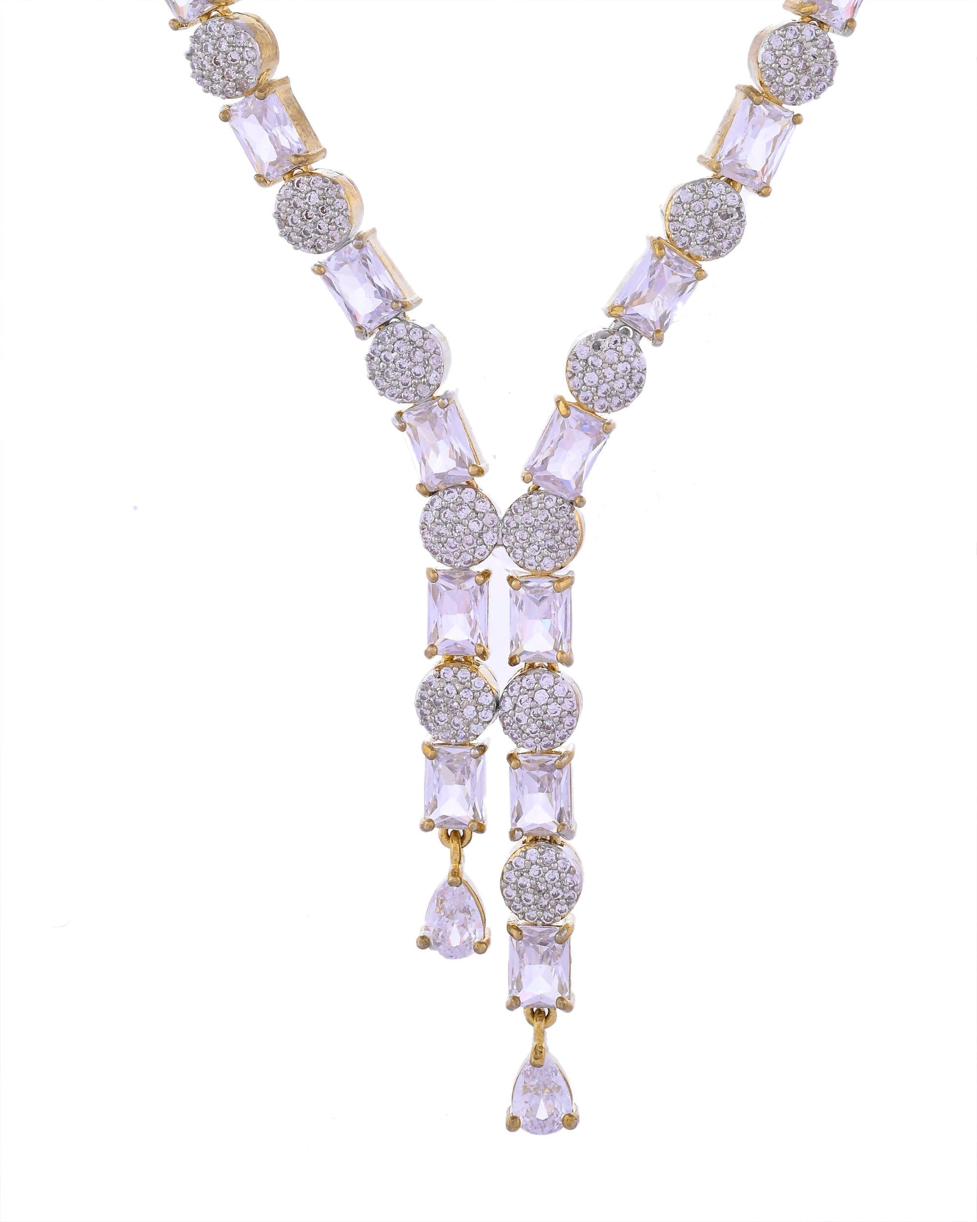 VOJ Gold Toned AD Stone Studded Necklace Set - Swadesiicart