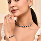 VOJ Silver Plated Blue Stone Studded Necklace Set With Ring And bracelet - Swadesiicart