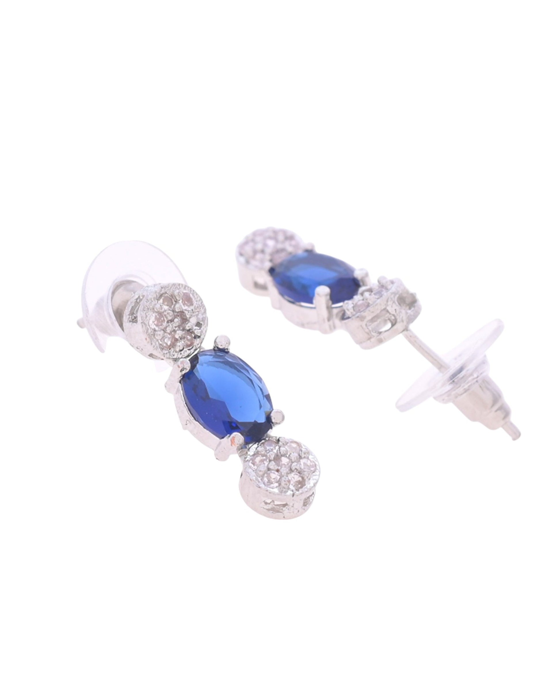 VOJ Silver Plated Blue Stone Studded Necklace Set With Ring And bracelet - Swadesiicart