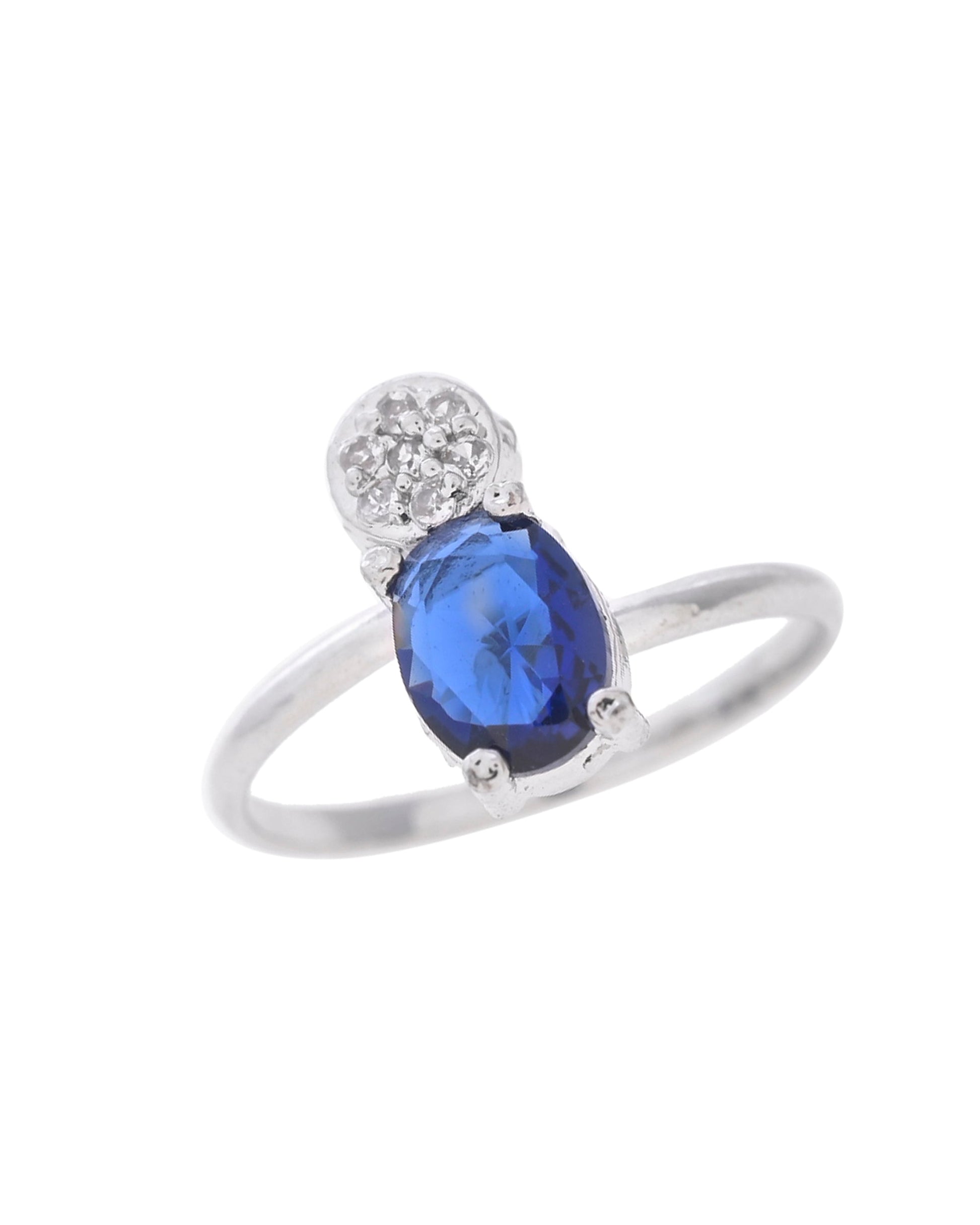 VOJ Silver Plated Blue Stone Studded Necklace Set With Ring And bracelet - Swadesiicart