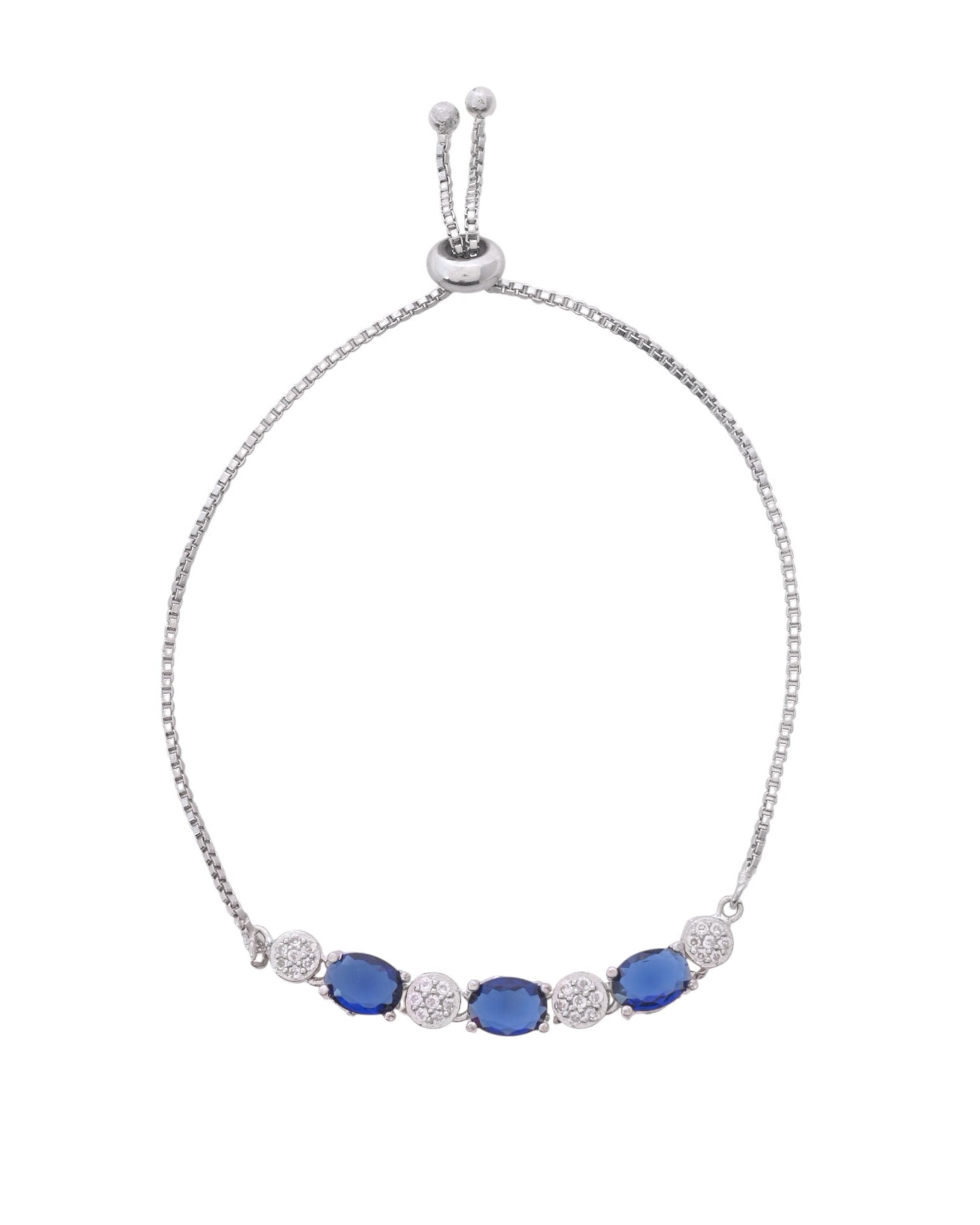VOJ Silver Plated Blue Stone Studded Necklace Set With Ring And bracelet - Swadesiicart