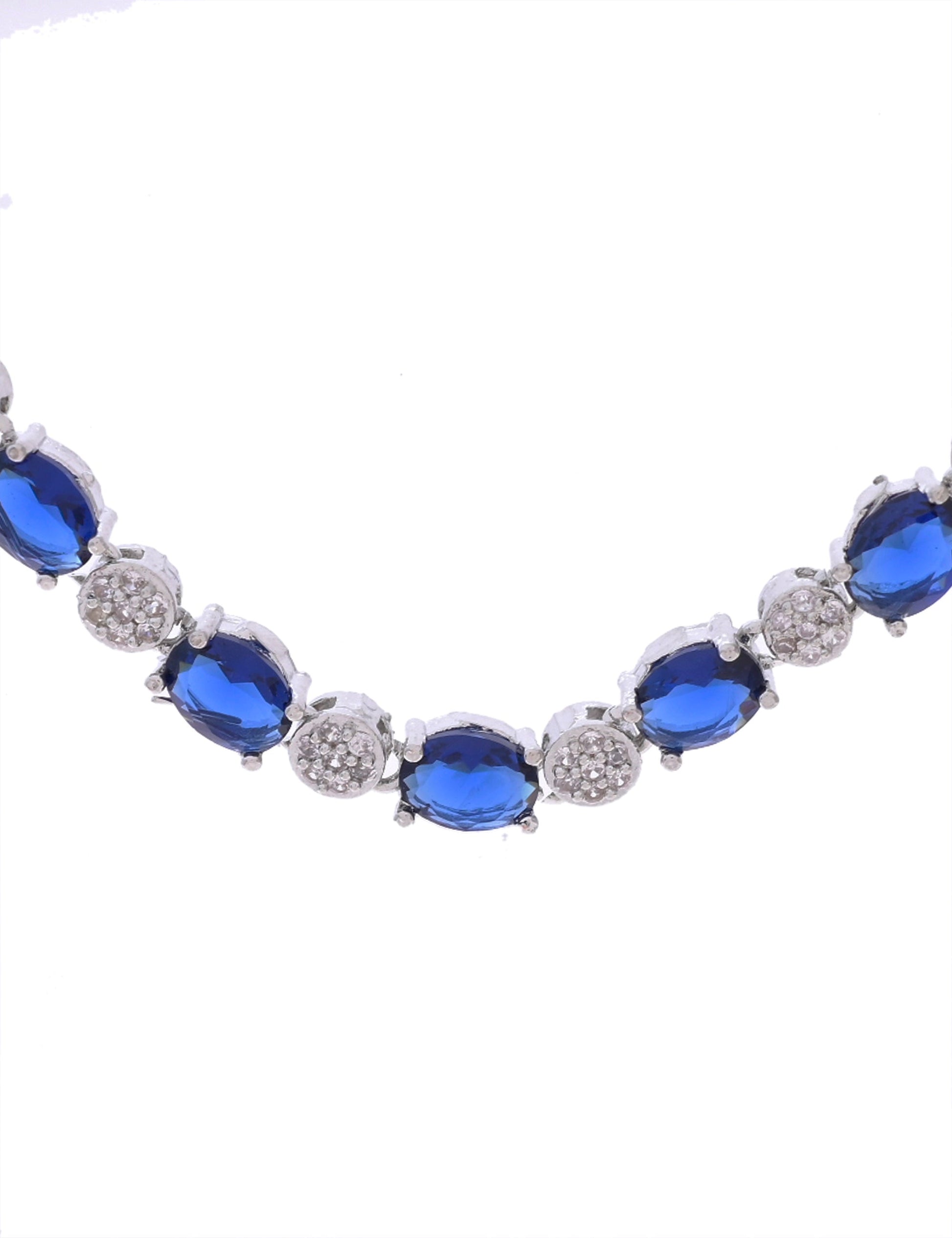 VOJ Silver Plated Blue Stone Studded Necklace Set With Ring And bracelet - Swadesiicart