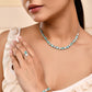 VOJ Silver Plated Teal Stone Studded Necklace Set With Ring And bracelet - Swadesiicart