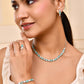 VOJ Silver Plated Teal Stone Studded Necklace Set With Ring And bracelet - Swadesiicart