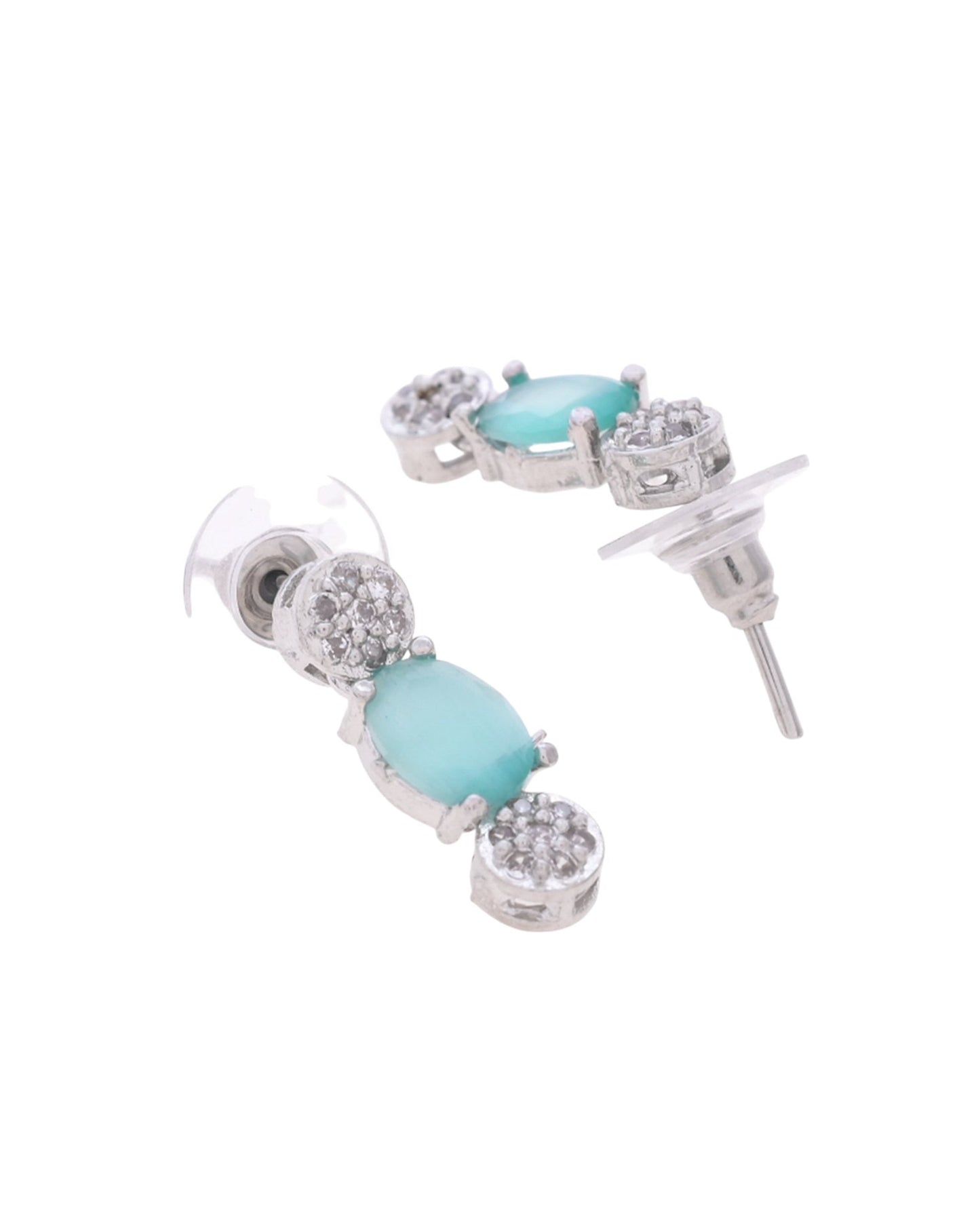 VOJ Silver Plated Teal Stone Studded Necklace Set With Ring And bracelet - Swadesiicart