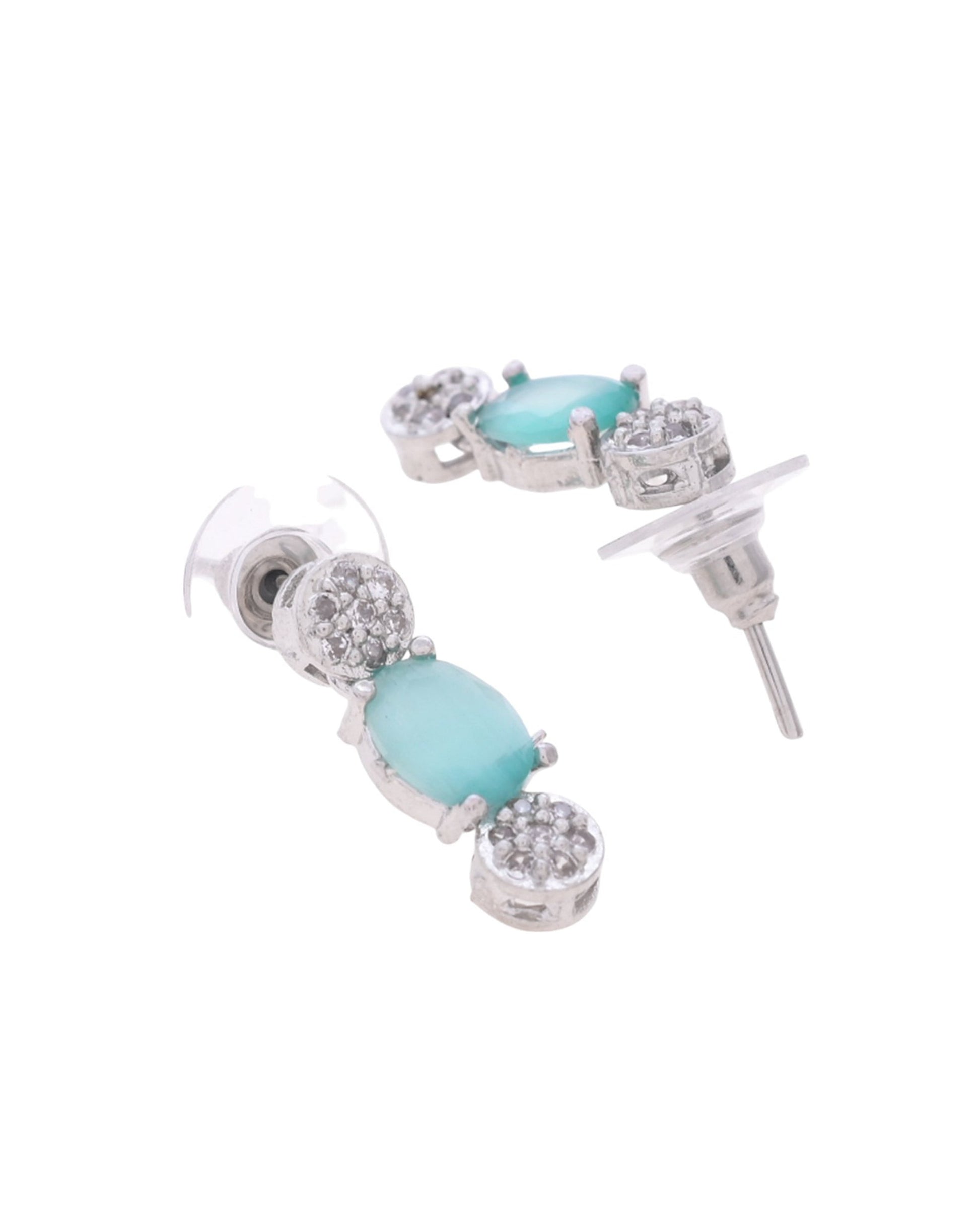 VOJ Silver Plated Teal Stone Studded Necklace Set With Ring And bracelet - Swadesiicart