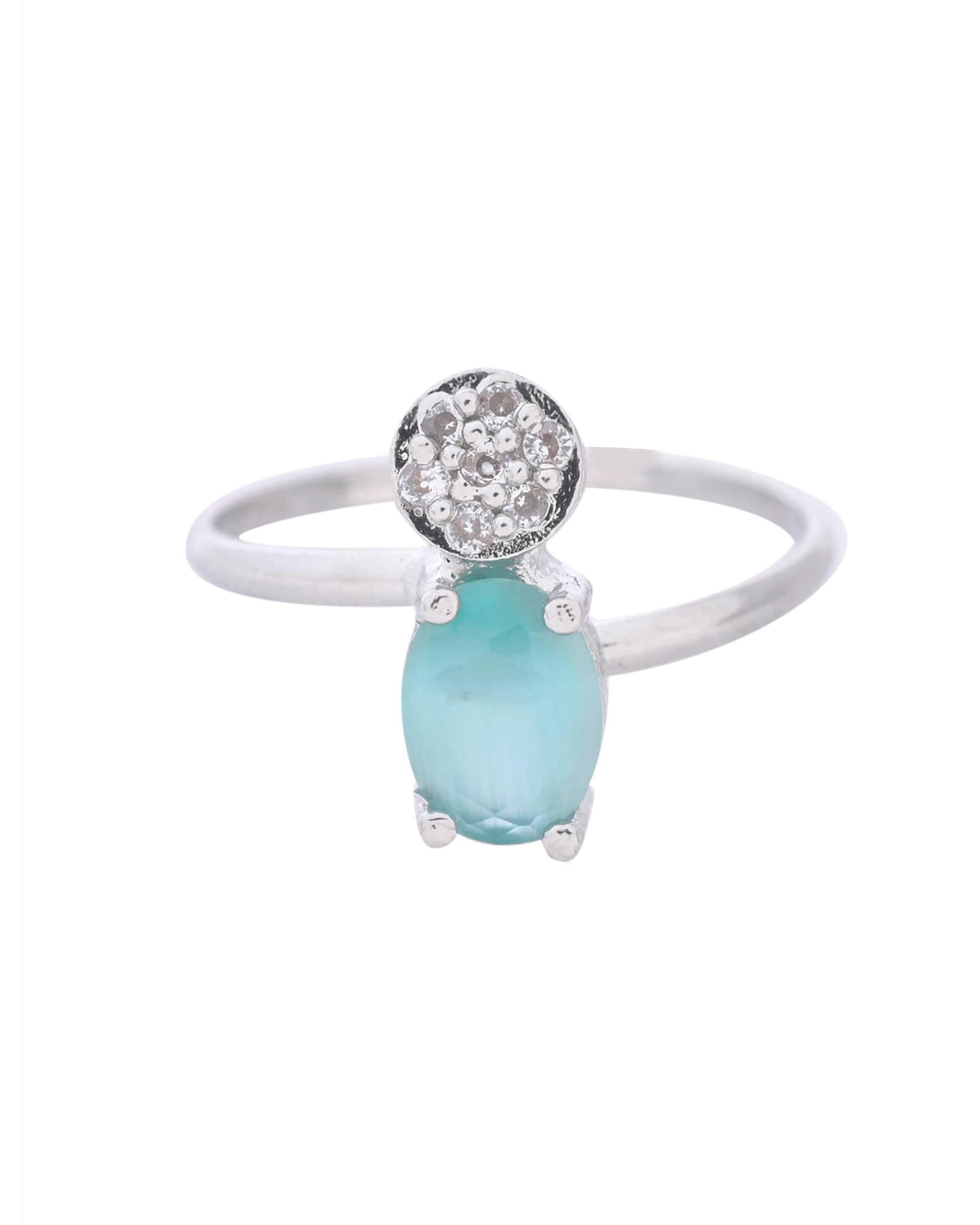 VOJ Silver Plated Teal Stone Studded Necklace Set With Ring And bracelet - Swadesiicart