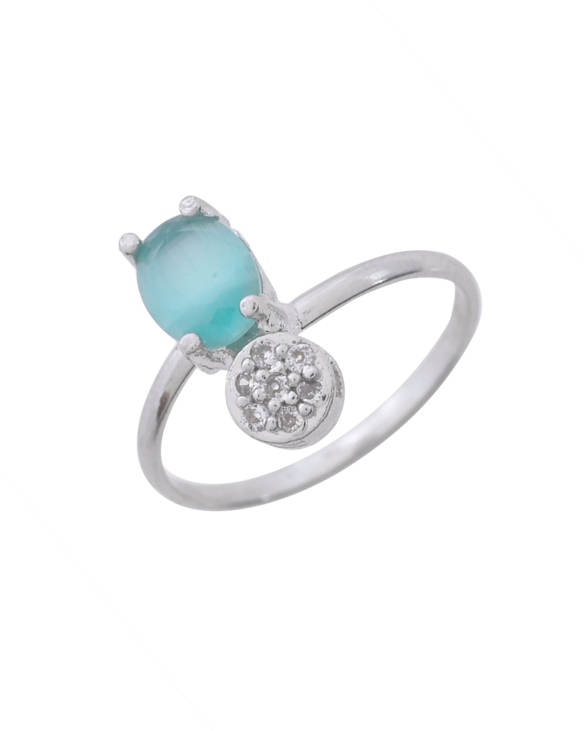 VOJ Silver Plated Teal Stone Studded Necklace Set With Ring And bracelet - Swadesiicart