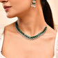 VOJ Silver Plated AD And Green Stone Tear Drop Shaped Necklace Set - Swadesiicart