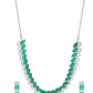 VOJ Silver Plated AD And Green Stone Tear Drop Shaped Necklace Set - Swadesiicart