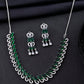 VOJ Silver Plated AD And Green Stone Tear Drop Shaped Necklace Set - Swadesiicart
