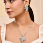 VOJ Silver Plated AD And Pear Studded Peacock Shaped Chain Set - Swadesiicart
