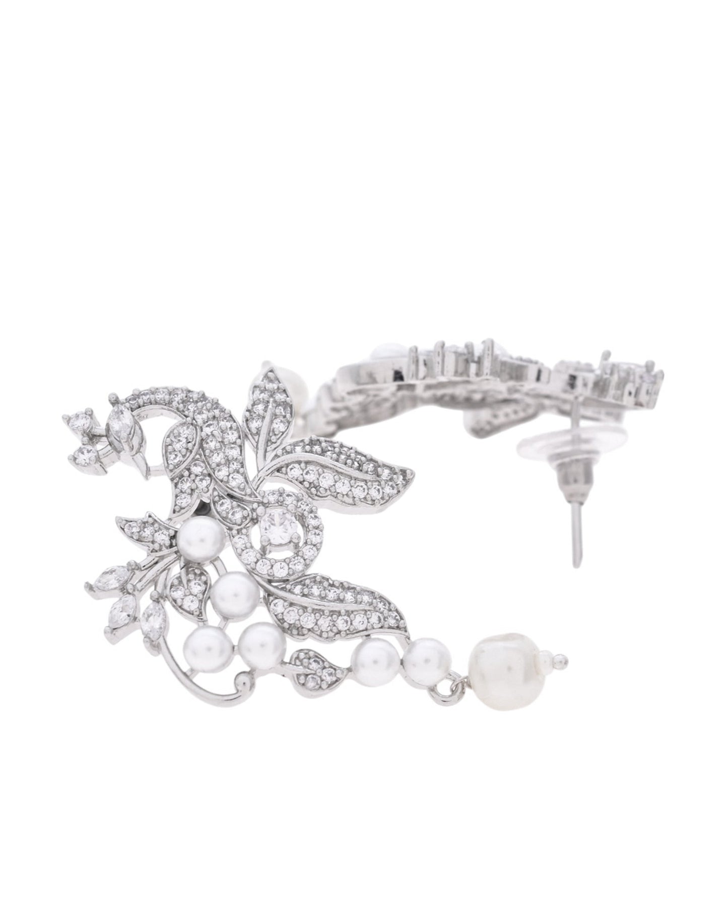 VOJ Silver Plated AD And Pear Studded Peacock Shaped Chain Set - Swadesiicart
