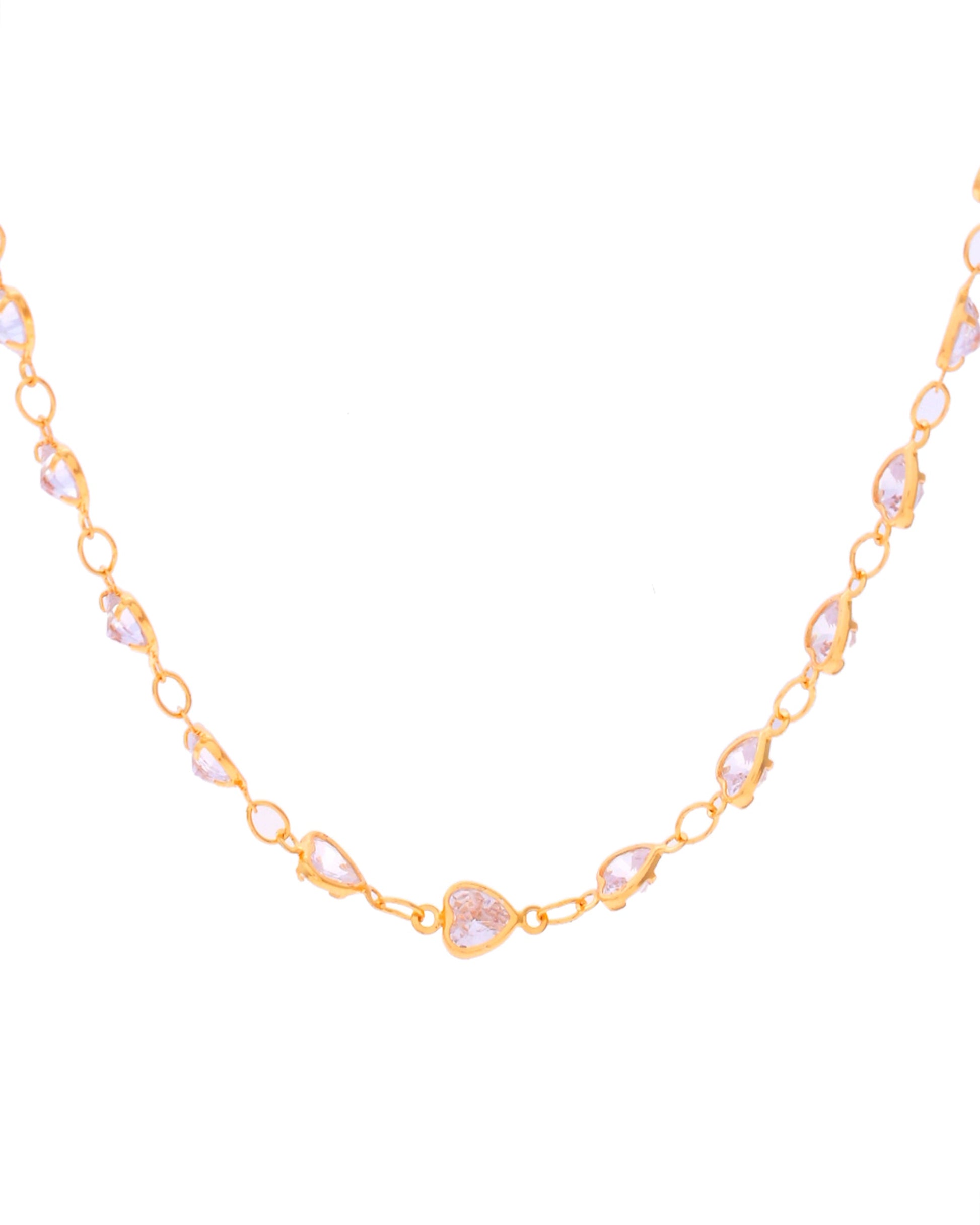 VOJ Women Gold-Polished Heart Shaped Stone Studded Chain | Swadesiicart