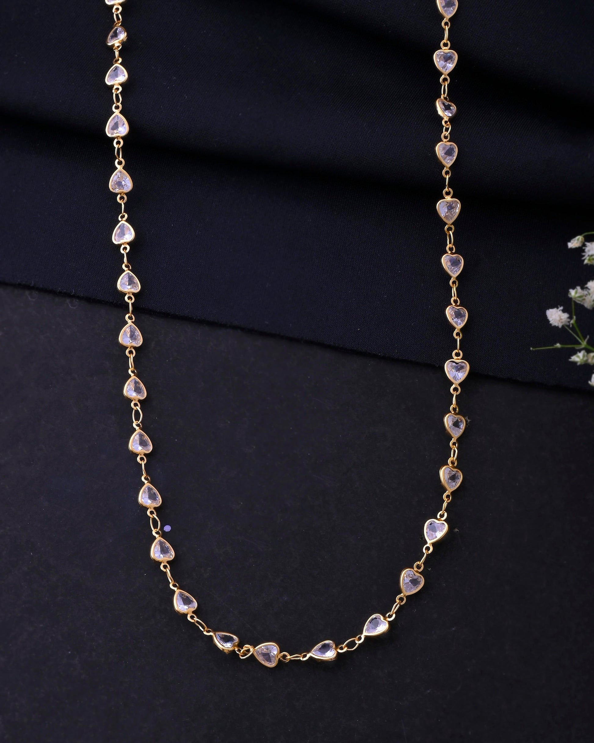 VOJ Women Gold-Polished Heart Shaped Stone Studded Chain | Swadesiicart