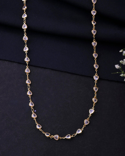 VOJ Women Gold-Polished Heart Shaped Stone Studded Chain | Swadesiicart
