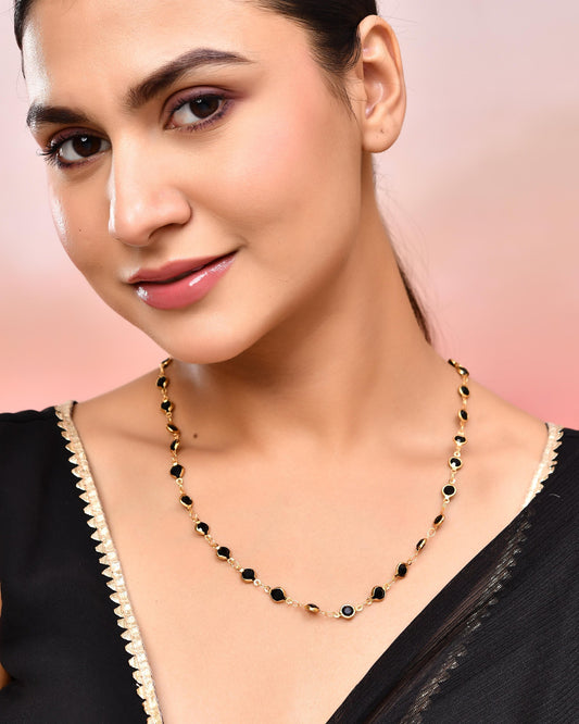 VOJ Gold-Polished Black Stone Studded Women Chain - Swadesiicart