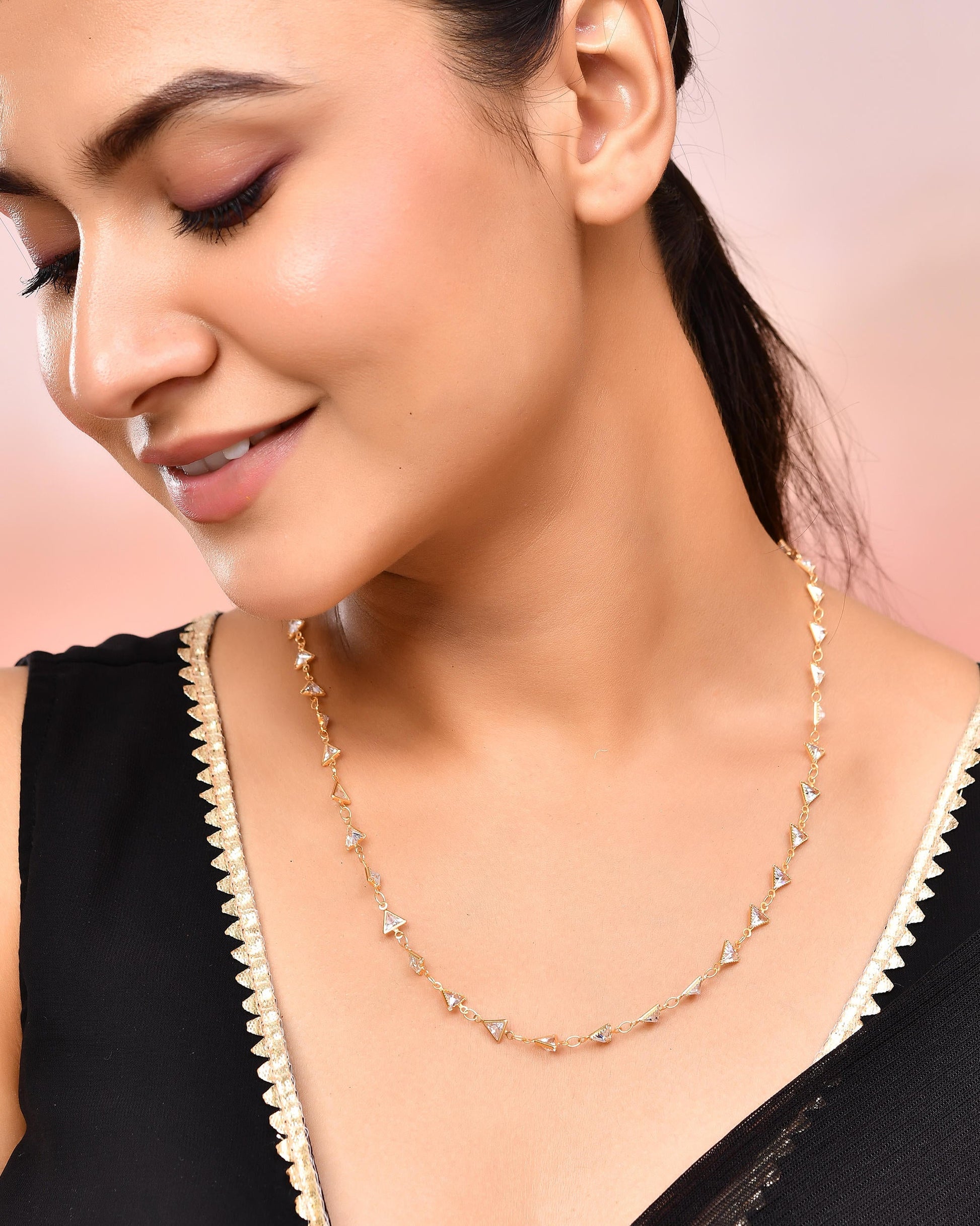 VOJ Women Gold-Polished Triangular Stone Studded Chain | Swadesiicart