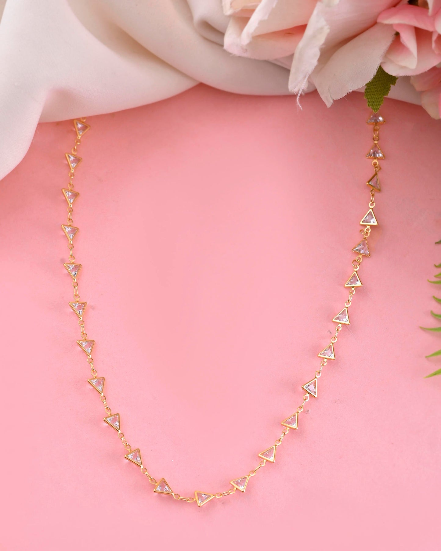 VOJ Women Gold-Polished Triangular Stone Studded Chain | Swadesiicart