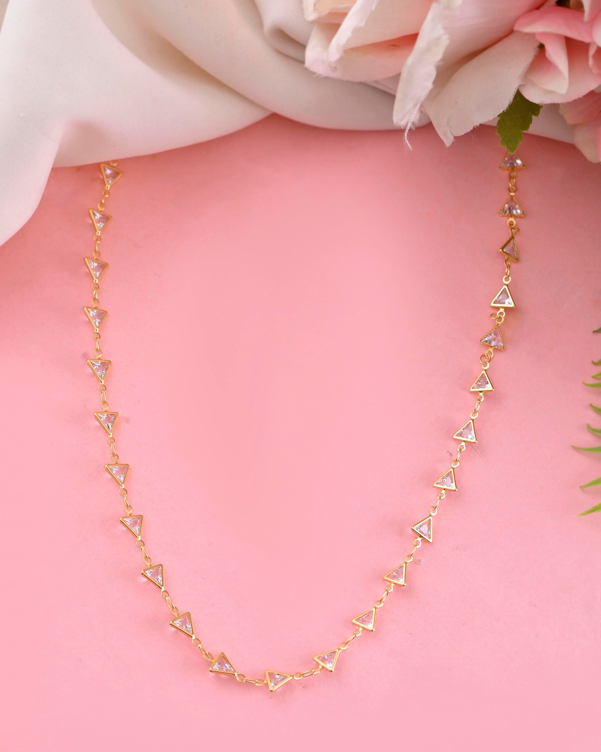 VOJ Women Gold-Polished Triangular Stone Studded Chain | Swadesiicart
