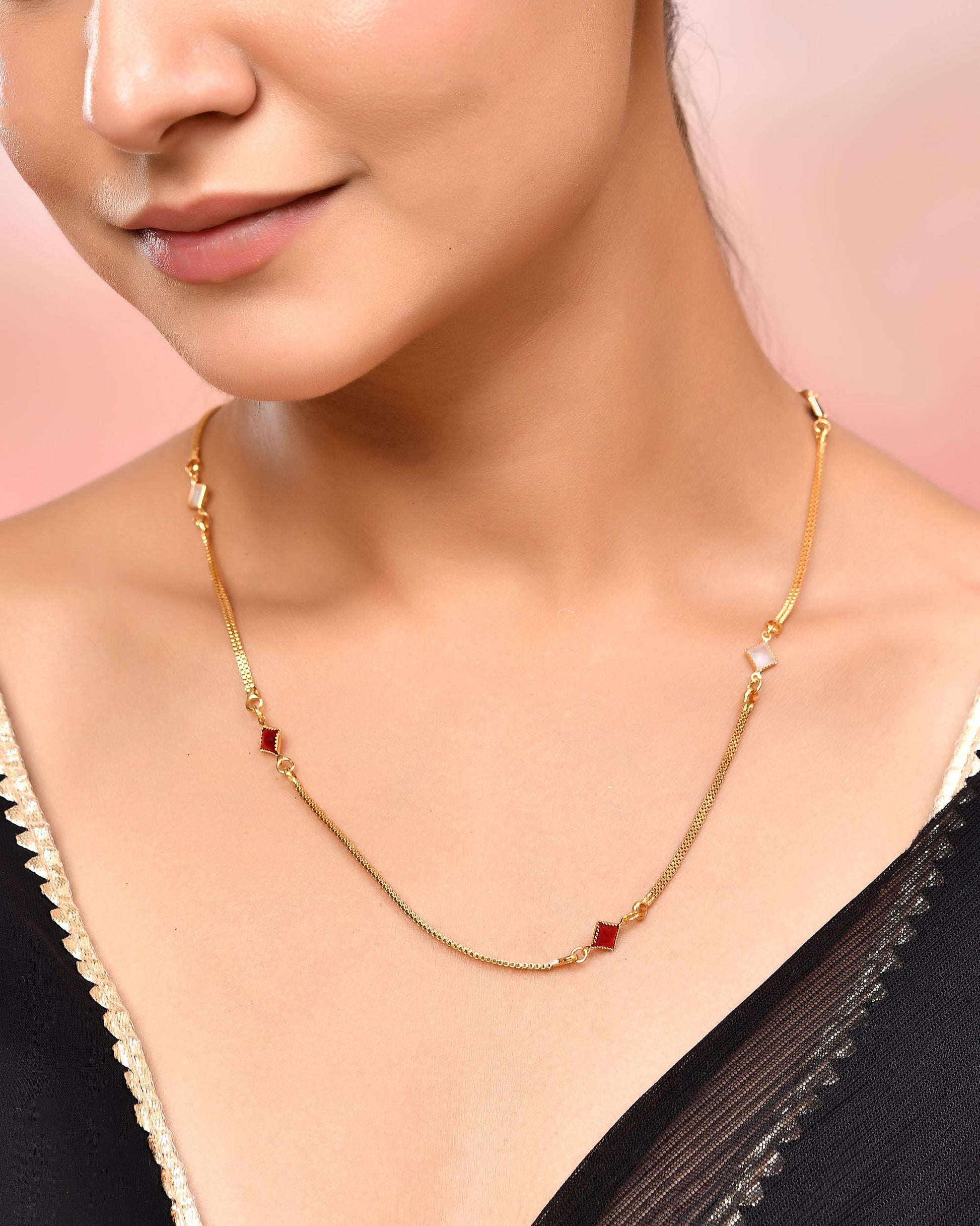 VOJ Gold-Polished Square Shapped Stainless Steel Chain For Women - Swadesiicart