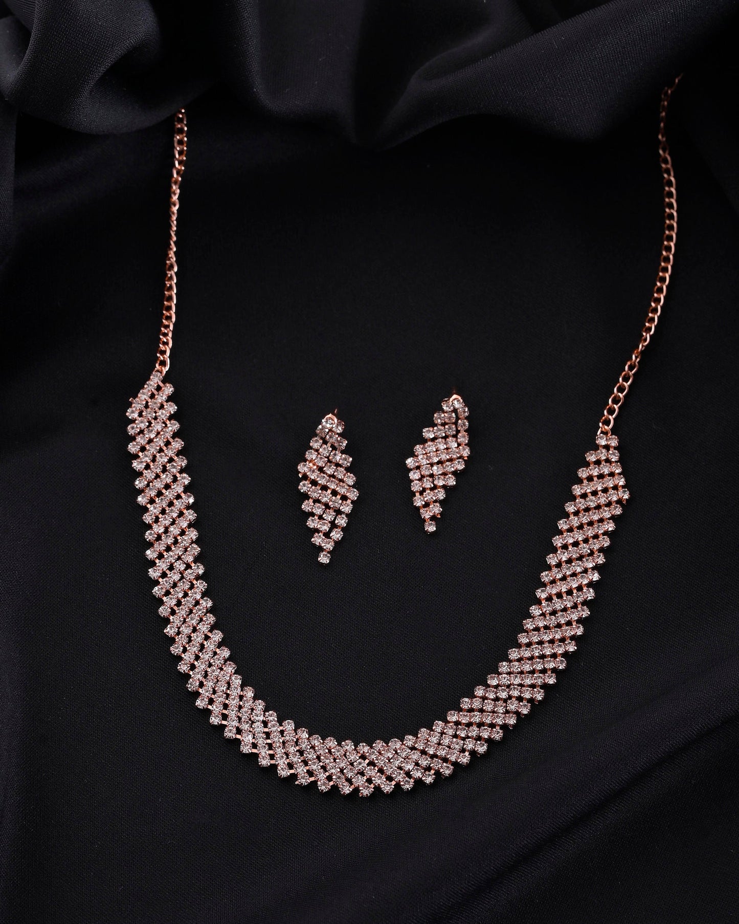 VOJ Rose Gold-Polished Stone Studded Jewellery Set - Swadesiicart