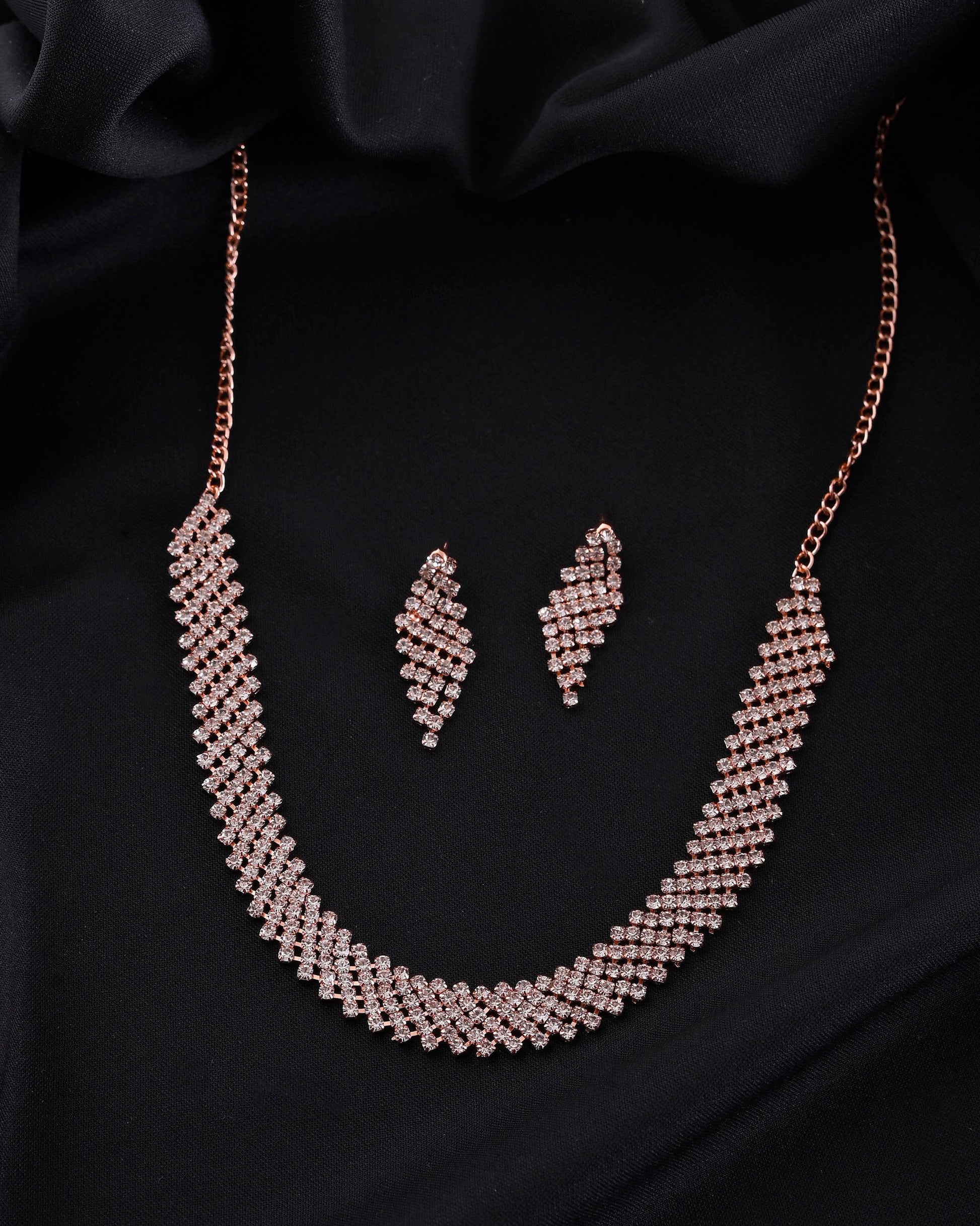 VOJ Rose Gold-Polished Stone Studded Jewellery Set - Swadesiicart