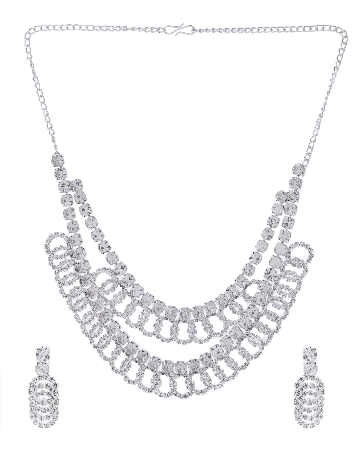VOJ Silver Plated Stone Studded Circular Mutli Layer Necklace Set - Swadesiicart