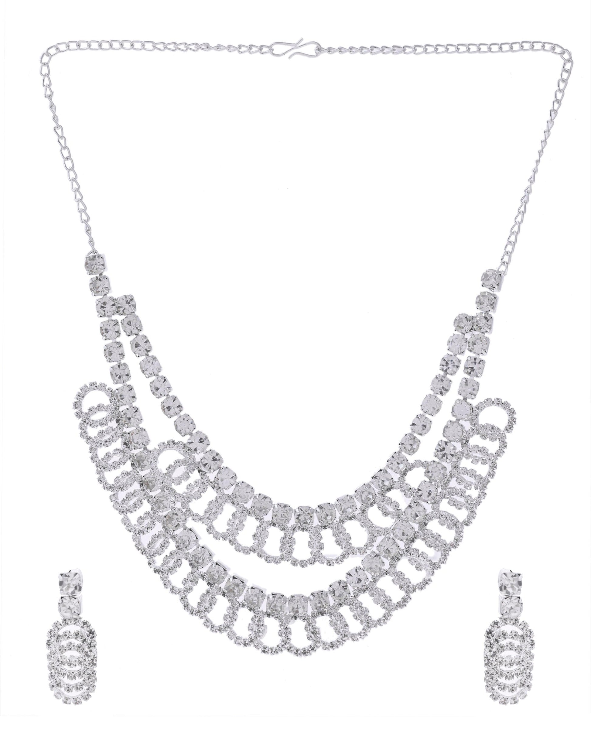 VOJ Silver Plated Stone Studded Circular Mutli Layer Necklace Set - Swadesiicart