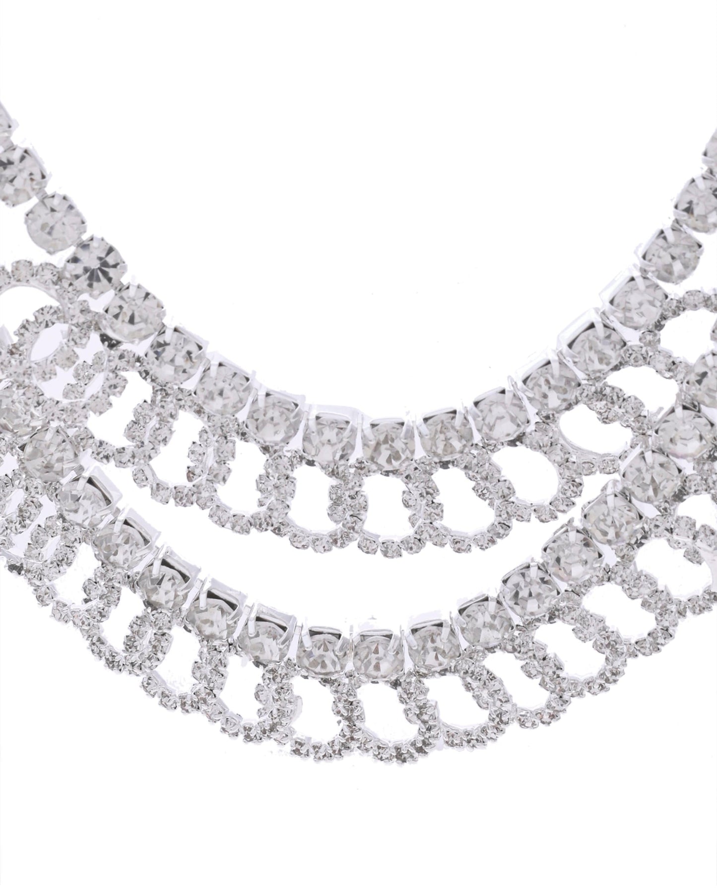 VOJ Silver Plated Stone Studded Circular Mutli Layer Necklace Set - Swadesiicart