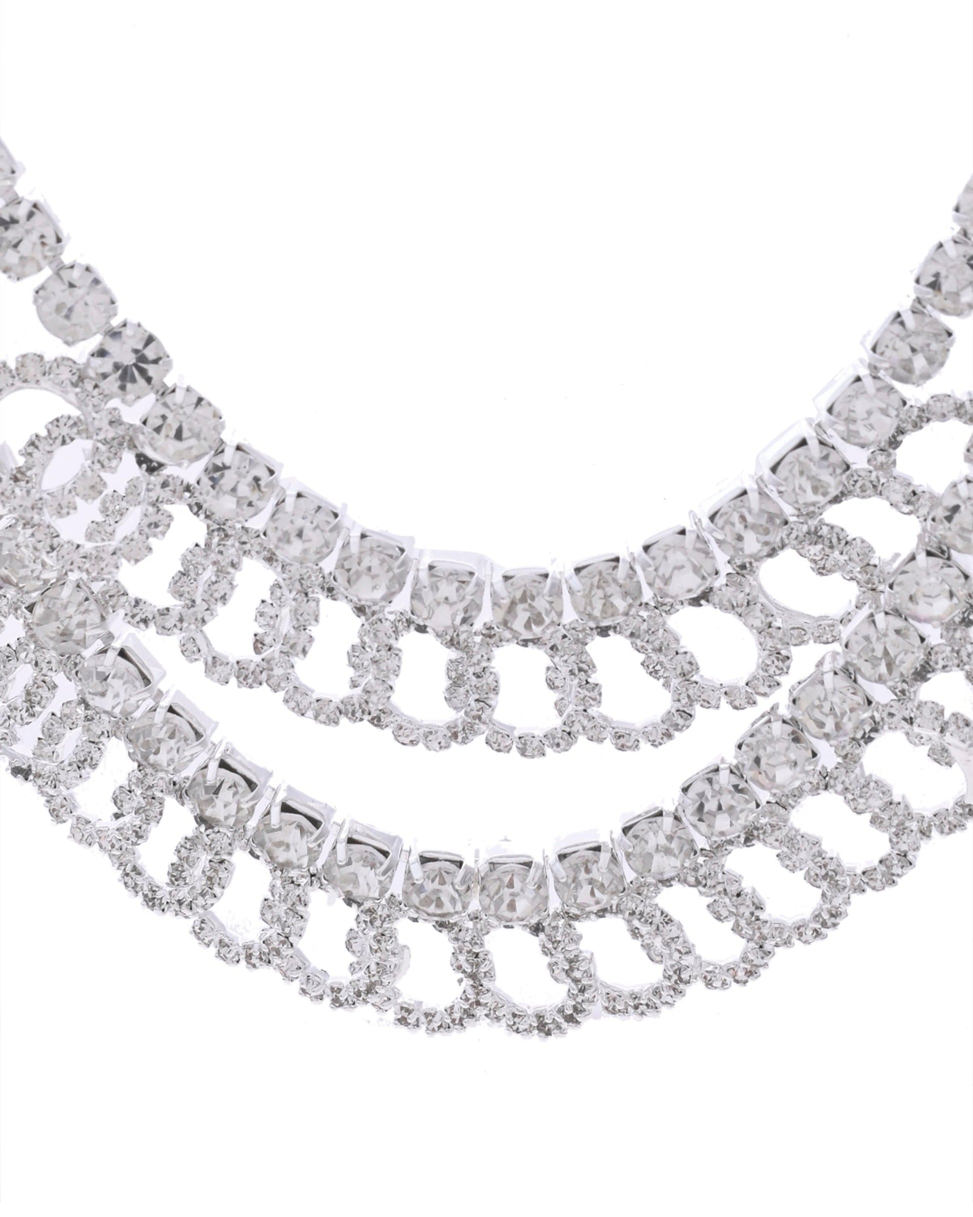 VOJ Silver Plated Stone Studded Circular Mutli Layer Necklace Set - Swadesiicart