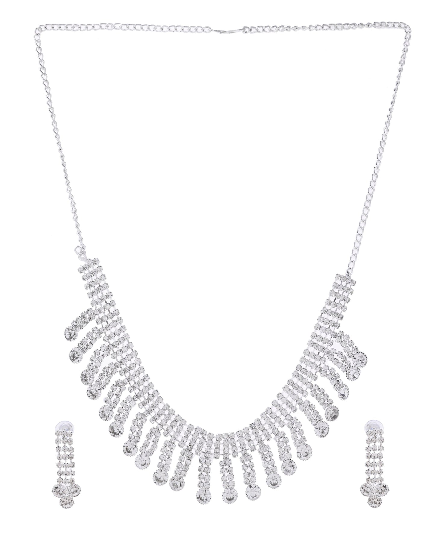 VOJ Silver Plated CZ Stone Studded Necklace Set - Swadesiicart