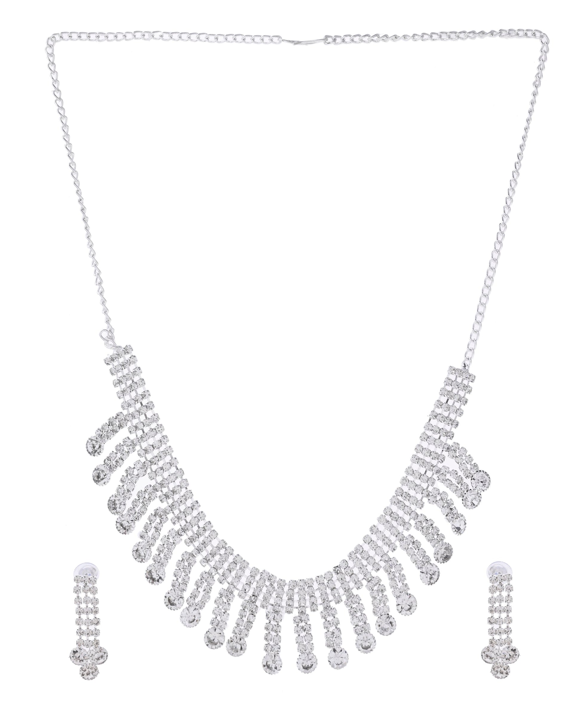 VOJ Silver Plated CZ Stone Studded Necklace Set - Swadesiicart