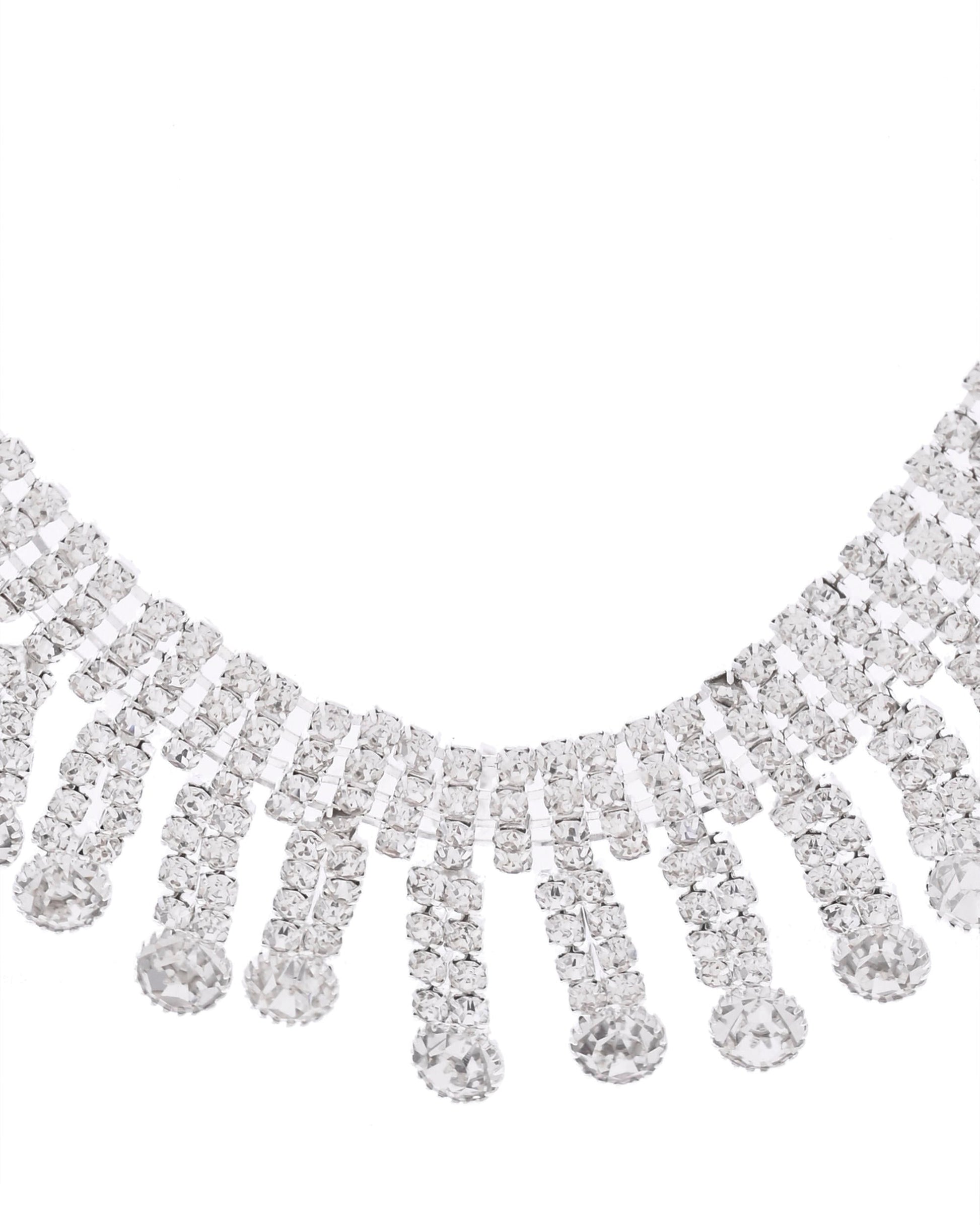VOJ Silver Plated CZ Stone Studded Necklace Set - Swadesiicart