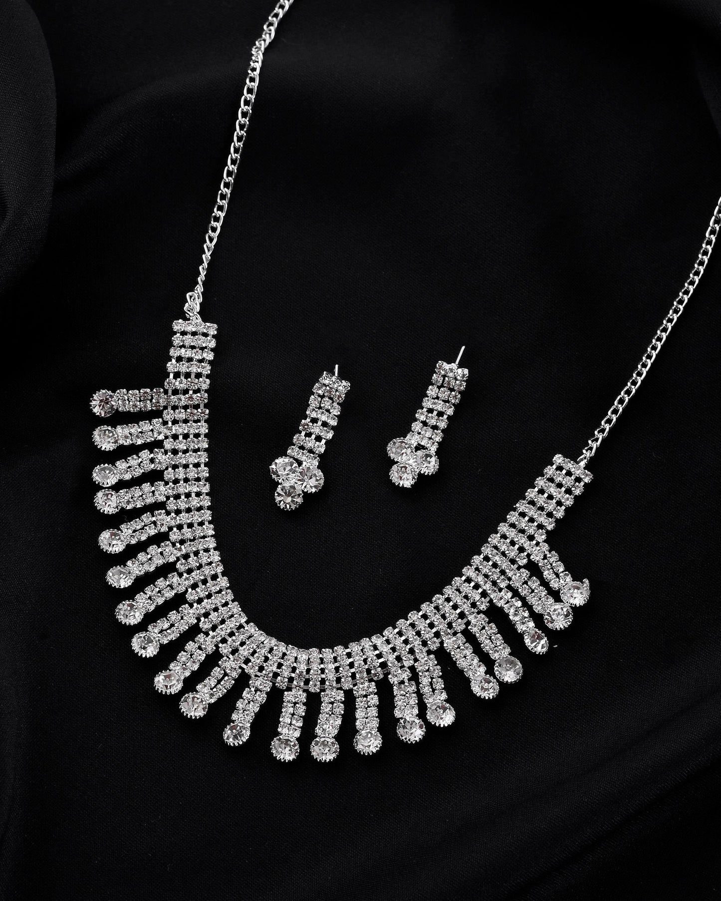 VOJ Silver Plated CZ Stone Studded Necklace Set - Swadesiicart