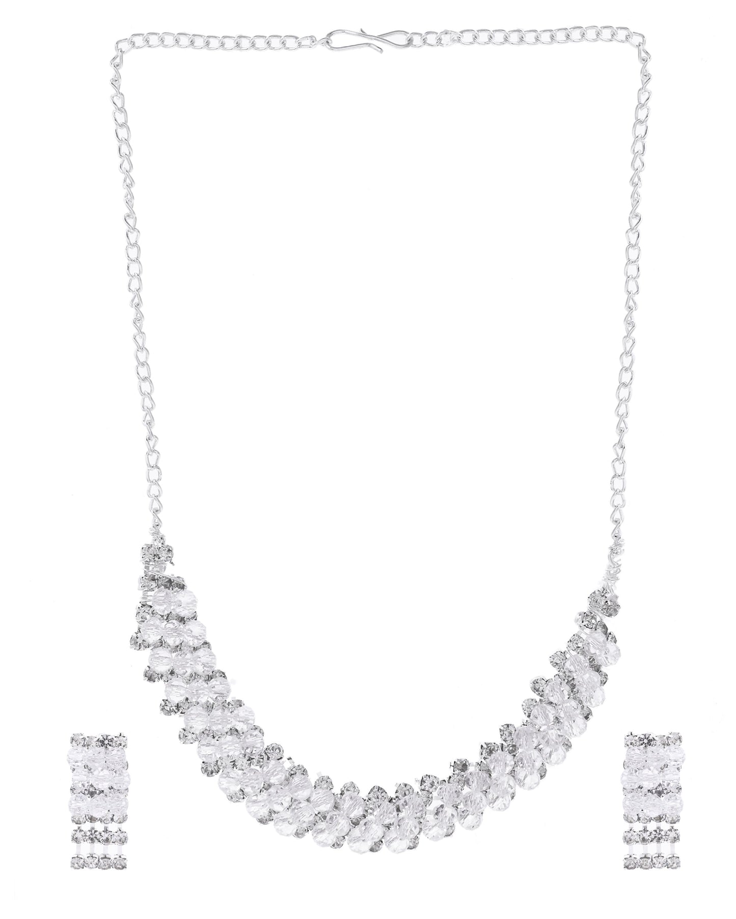 VOJ Silver Plated Stone Studded Necklace Set - Swadesiicart