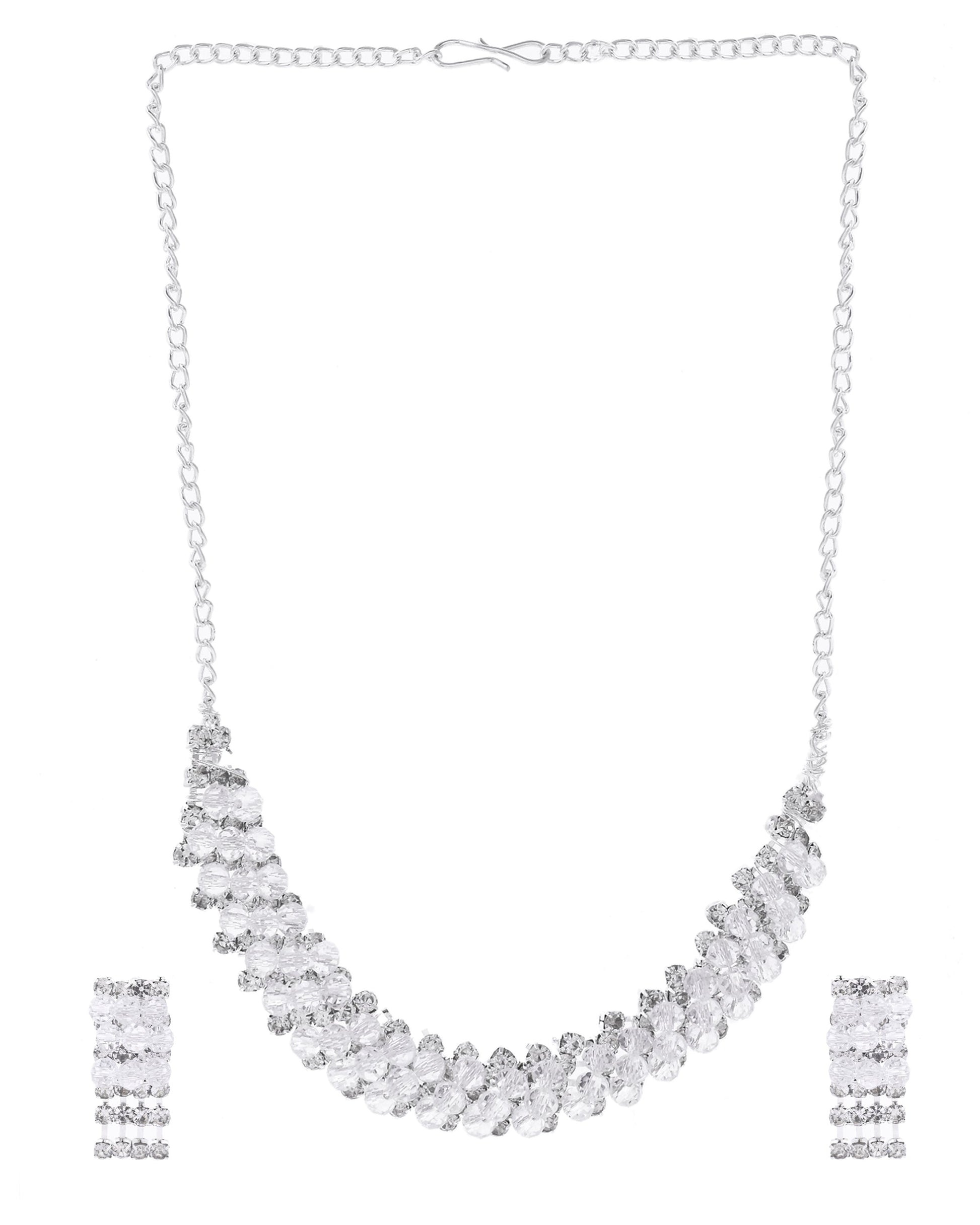 VOJ Silver Plated Stone Studded Necklace Set - Swadesiicart