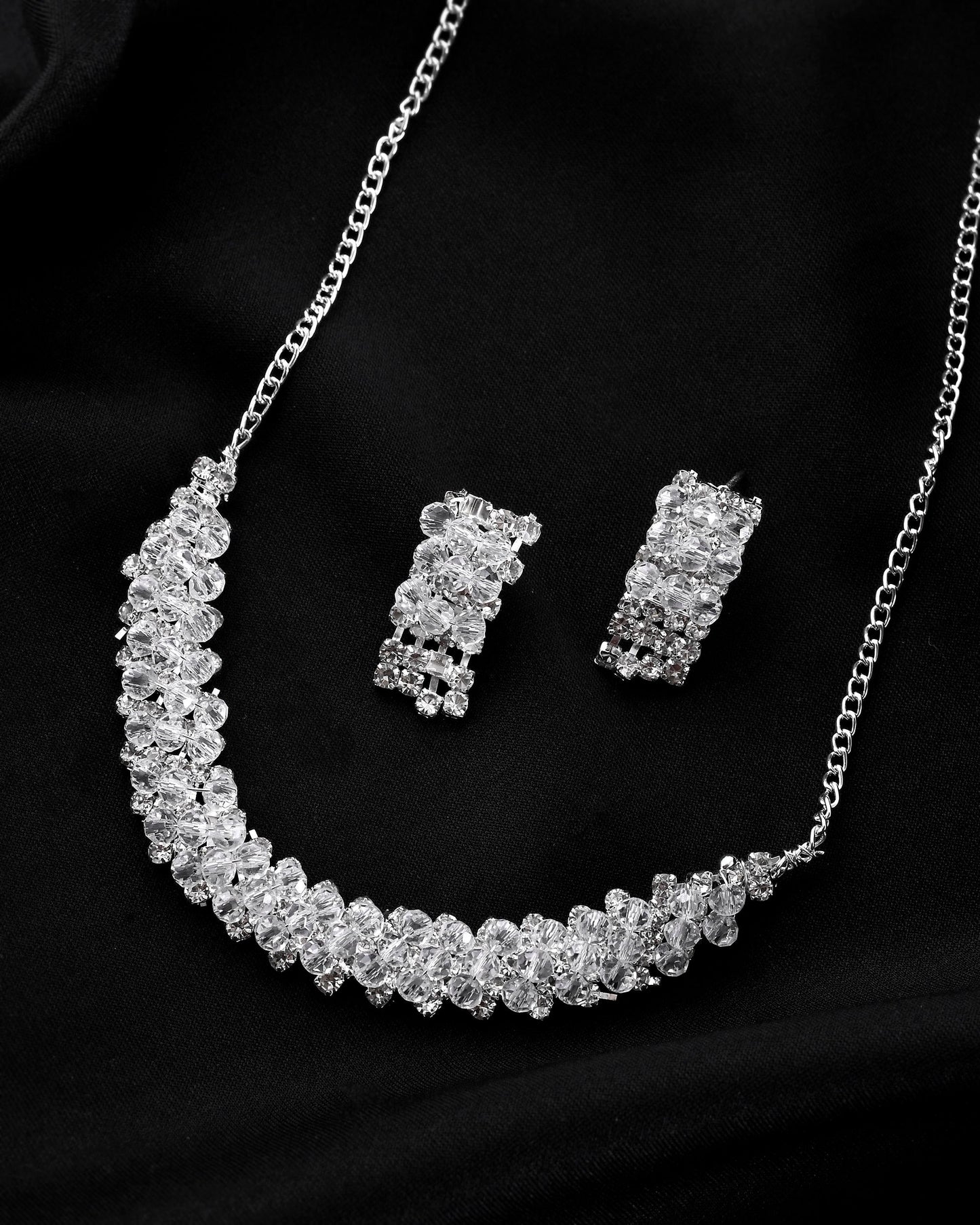 VOJ Silver Plated Stone Studded Necklace Set - Swadesiicart