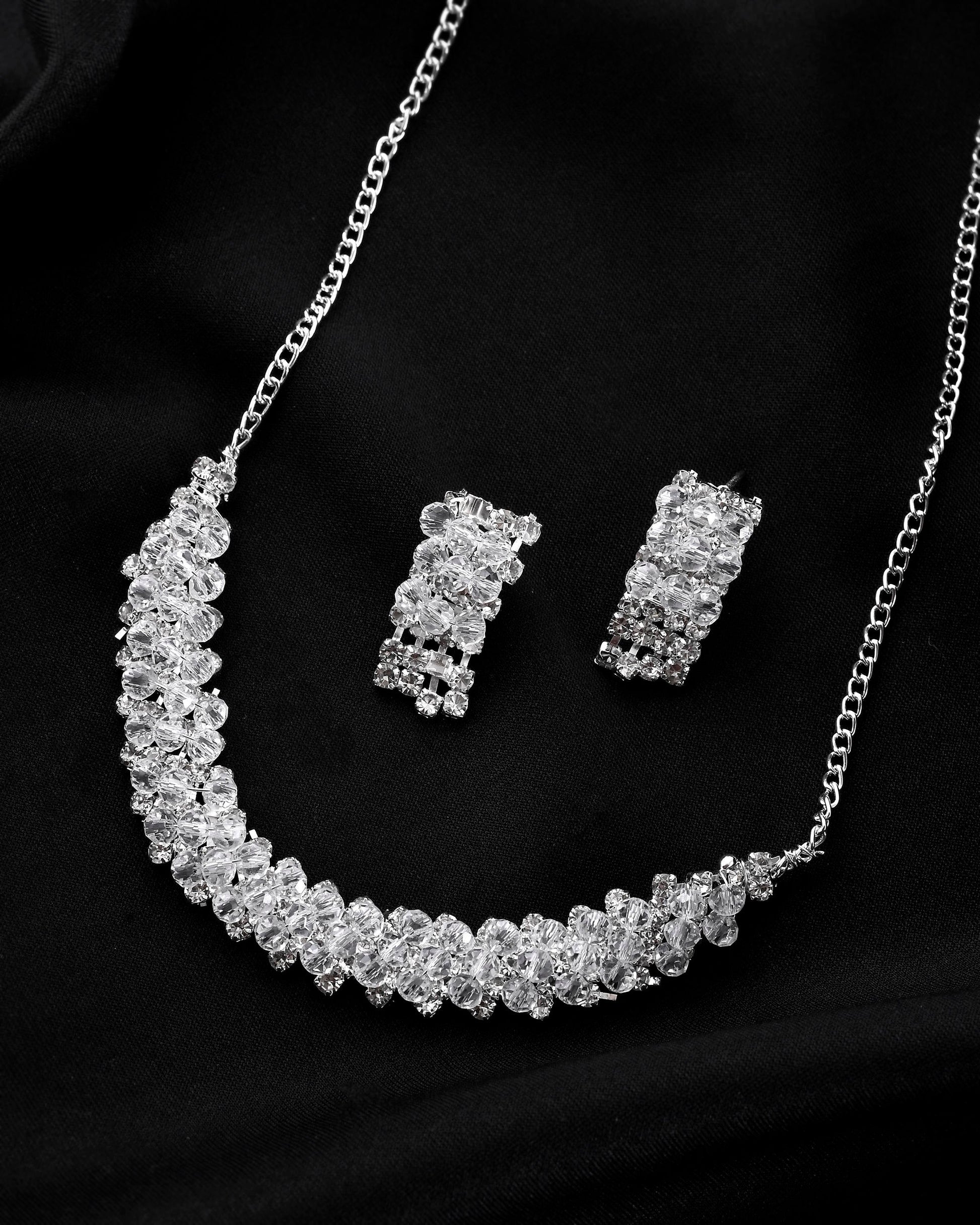 VOJ Silver Plated Stone Studded Necklace Set - Swadesiicart