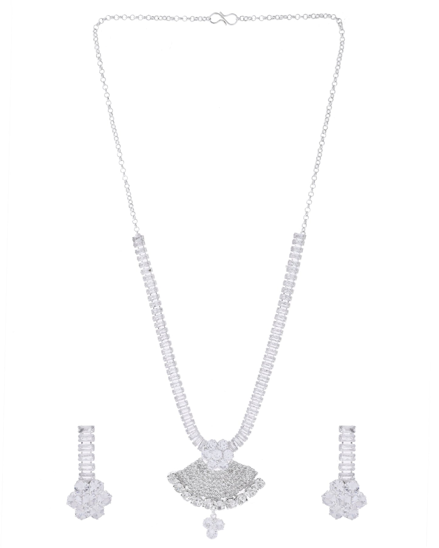 VOJ Silver Plated CZ Stone Studded Designer Jewellery Set - Swadesiicart