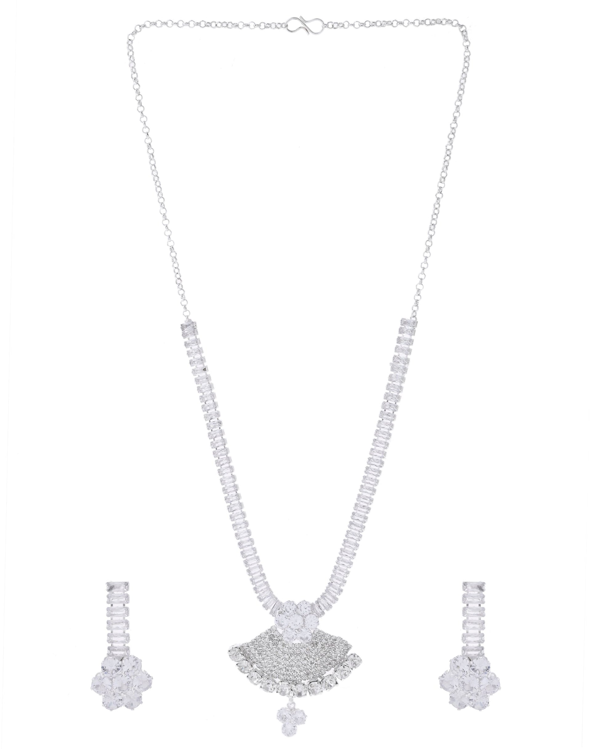 VOJ Silver Plated CZ Stone Studded Designer Jewellery Set - Swadesiicart