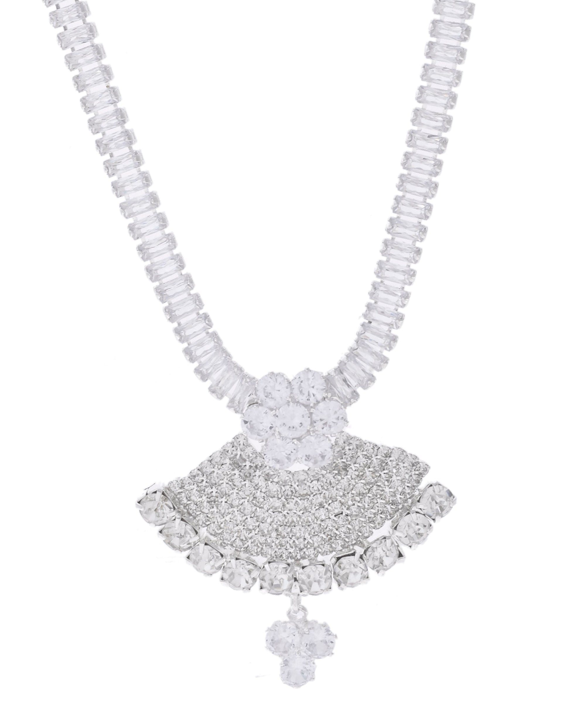 VOJ Silver Plated CZ Stone Studded Designer Jewellery Set - Swadesiicart