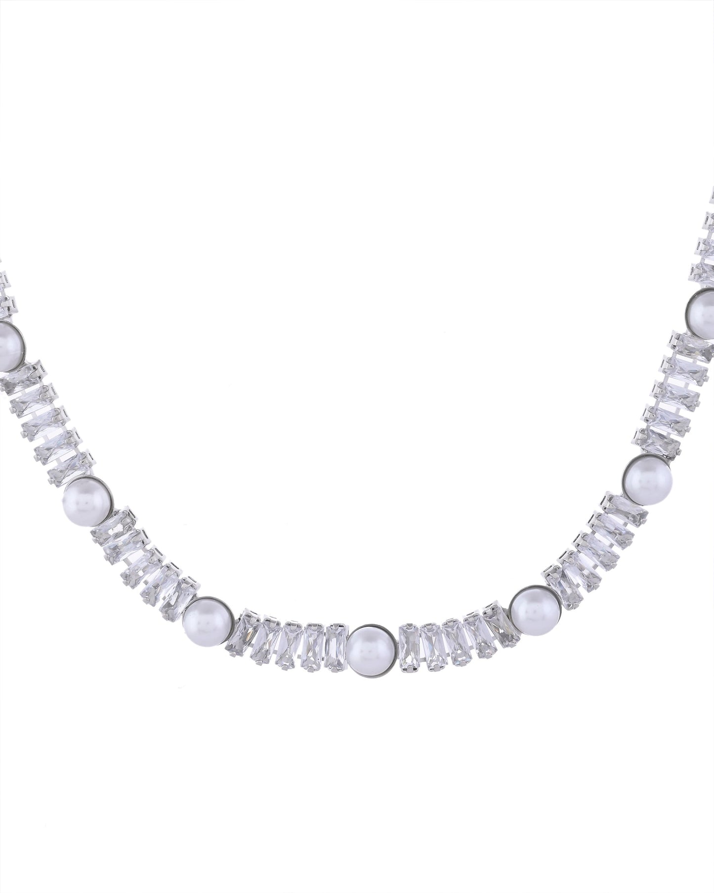 VOJ Silver Plated Pearl And Stone Studded Necklace Set - Swadesiicart