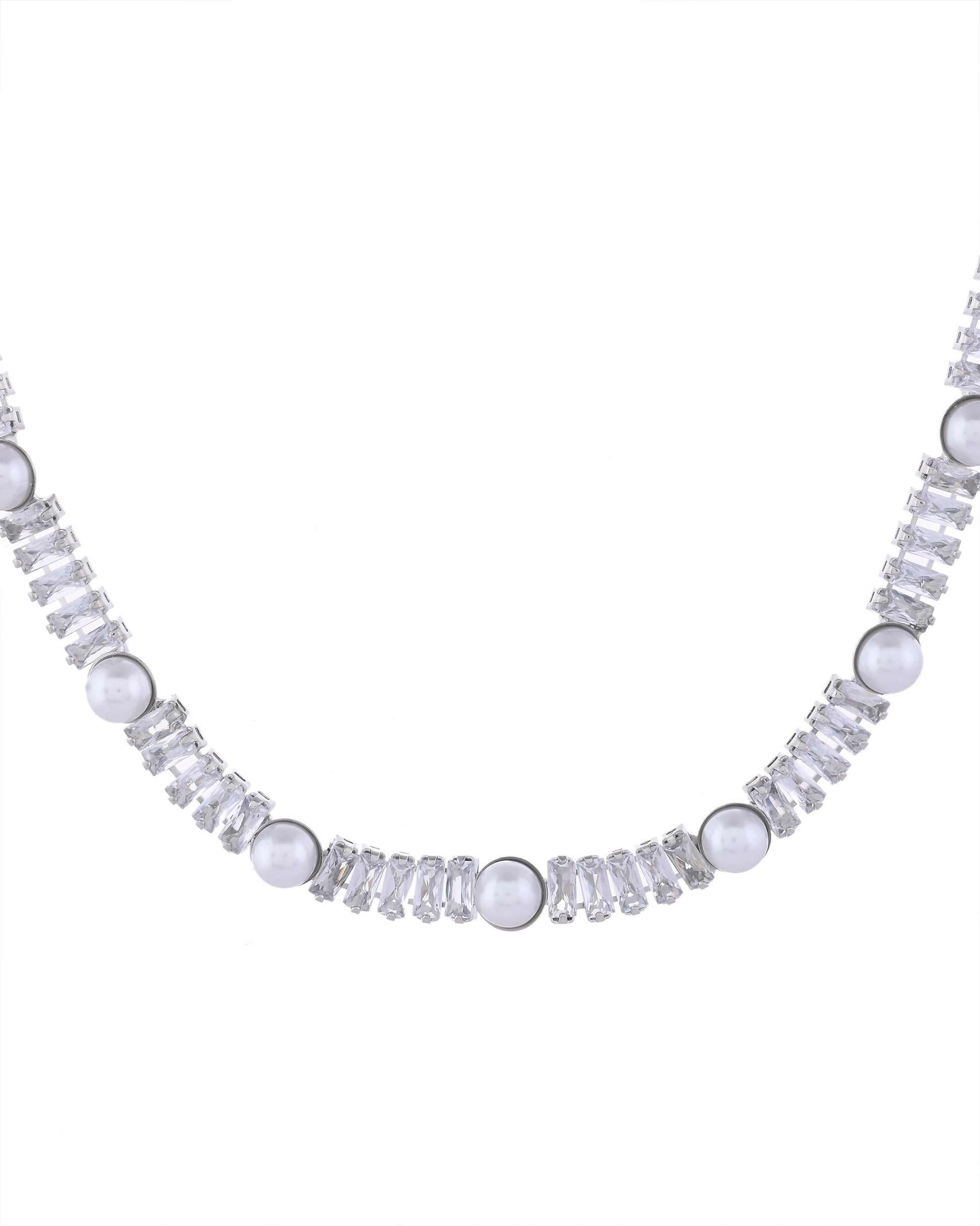 VOJ Silver Plated Pearl And Stone Studded Necklace Set - Swadesiicart