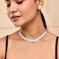 VOJ Silver Plated White Pearl And CZ Stone Choker Set - Swadesiicart