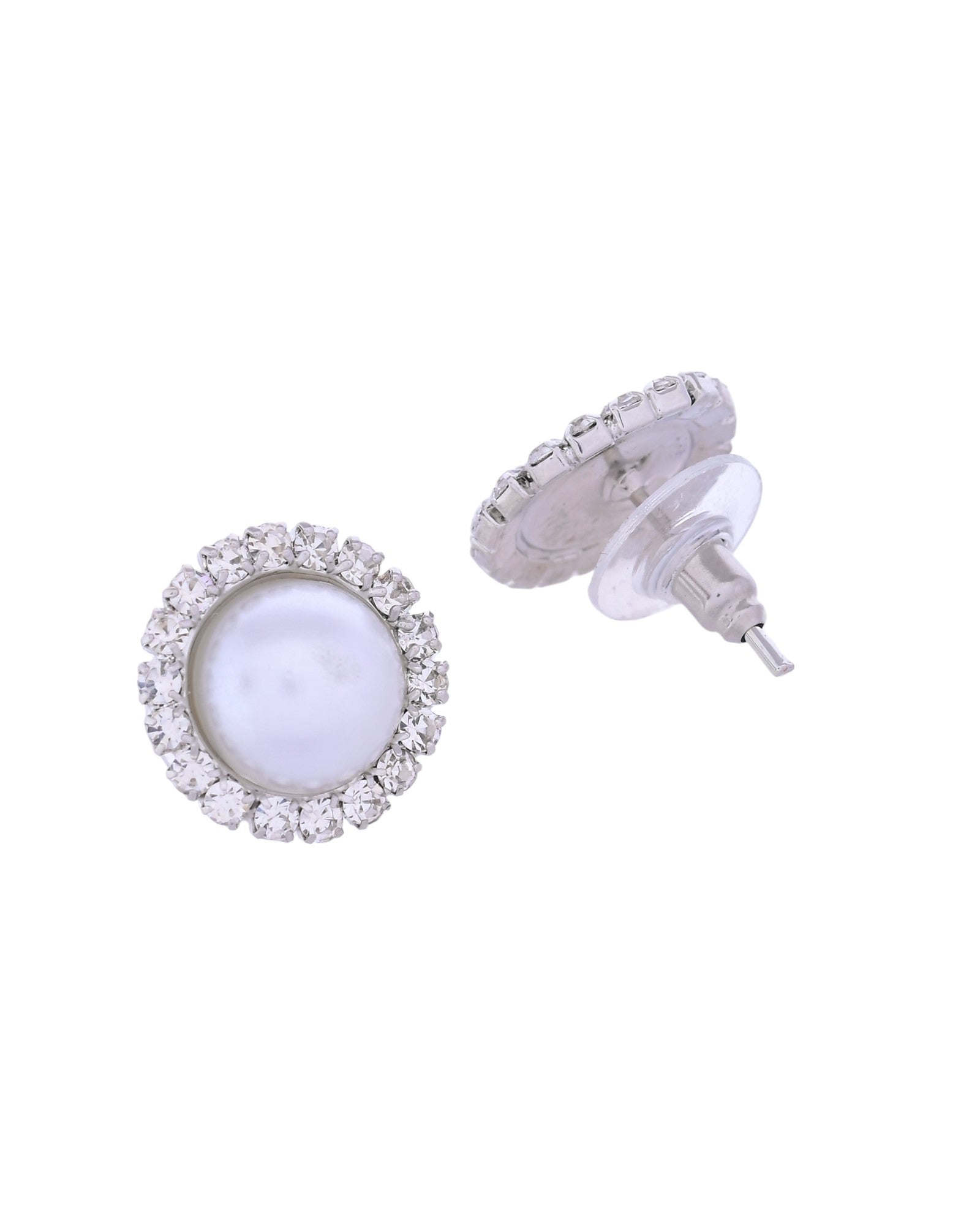VOJ Silver Plated White Pearl And CZ Stone Choker Set - Swadesiicart